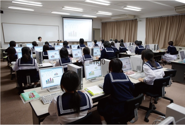 授業風景とPC作業をする生徒たち